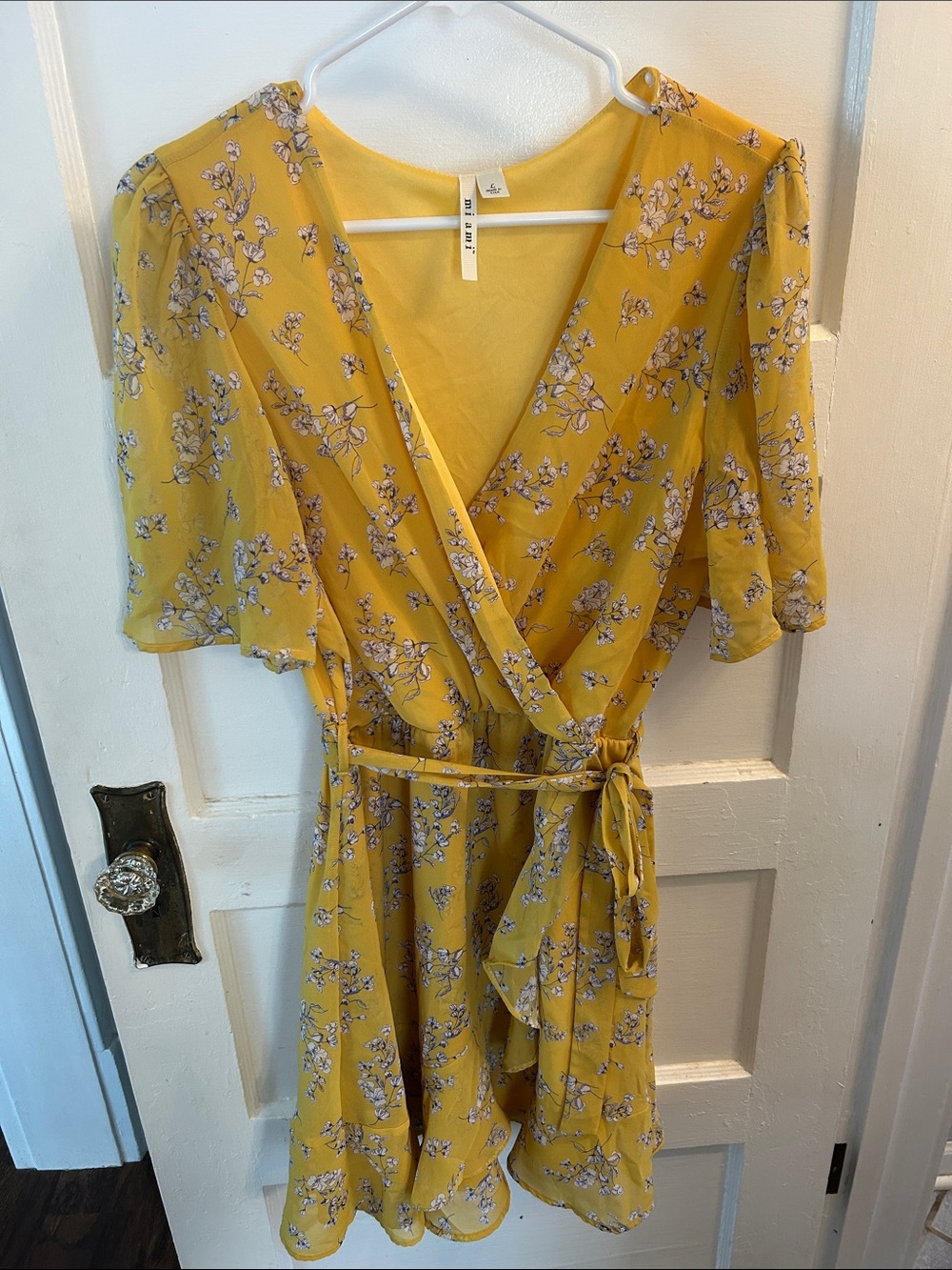 miami Yellow Floral Wrap Mini Dress with Tie